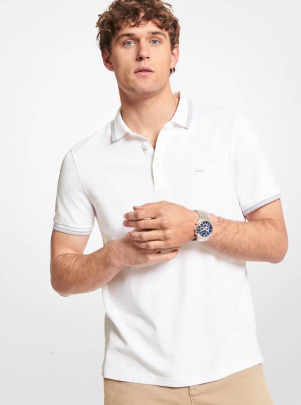 Panske Polokosele Michael Kors Greenwich Cotton Biele - Oblecenie Michael Kors Outlet | ACXQJ-9620